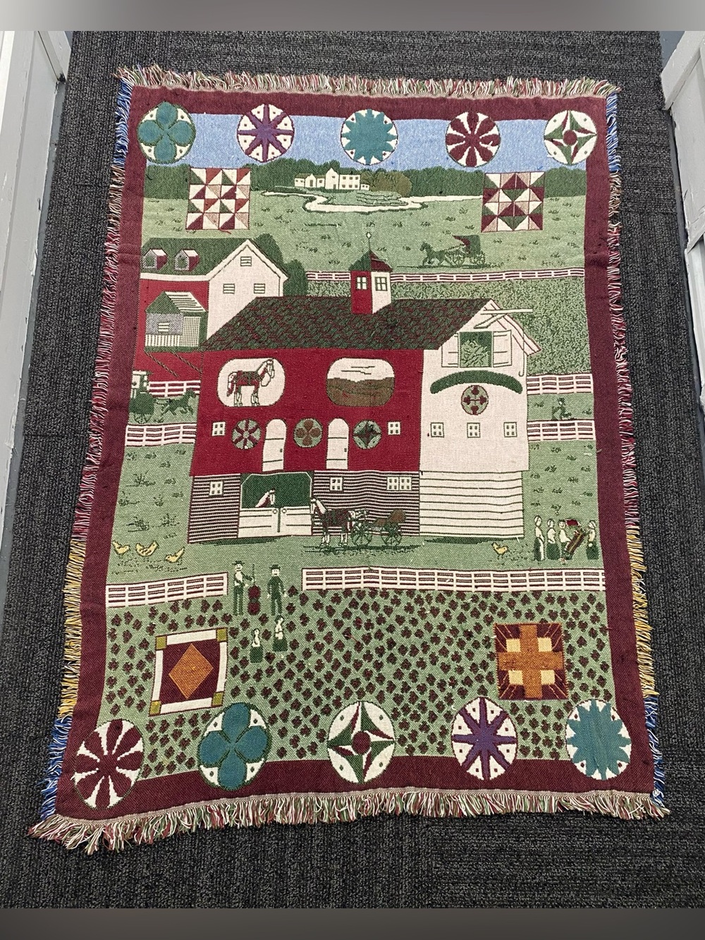 Vintage Throw Blanket Tapestry Manual Woodworkers And Weavers Horse Farm Barn